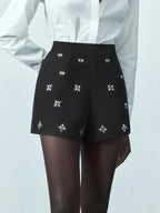 BEADED VELVET BERMUDA SHORTS