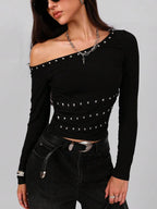 Studded One Shoulder Top