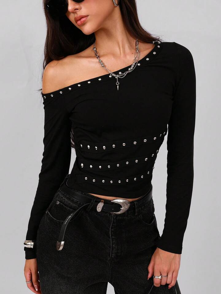 Studded One Shoulder Top