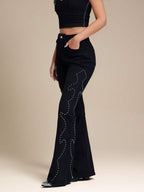 High Risin Studded Stretch Flare Jeans