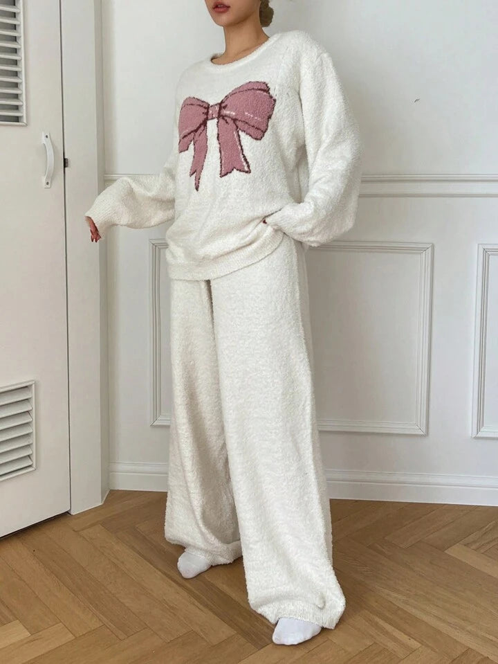 Soft Plush Bow Sweater Pajama Set