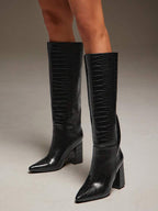 Pattern Leather Long Boots