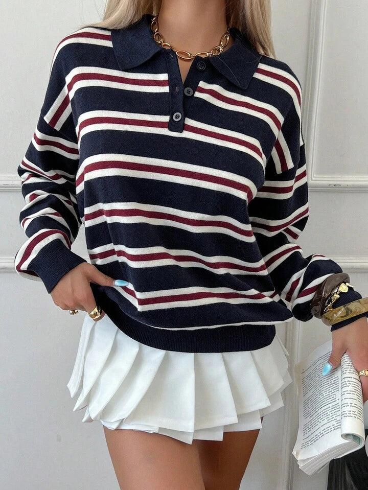 Carey Navy Striped Jersey Top