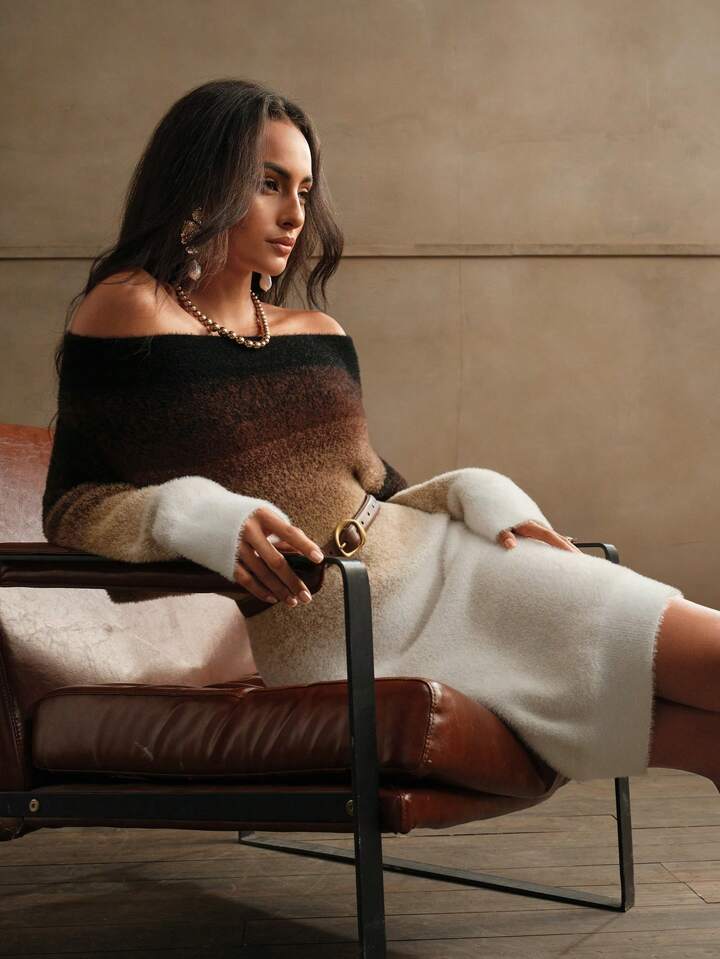 Dawn Ombre Fuzzy Off Shoulder Crop Dress