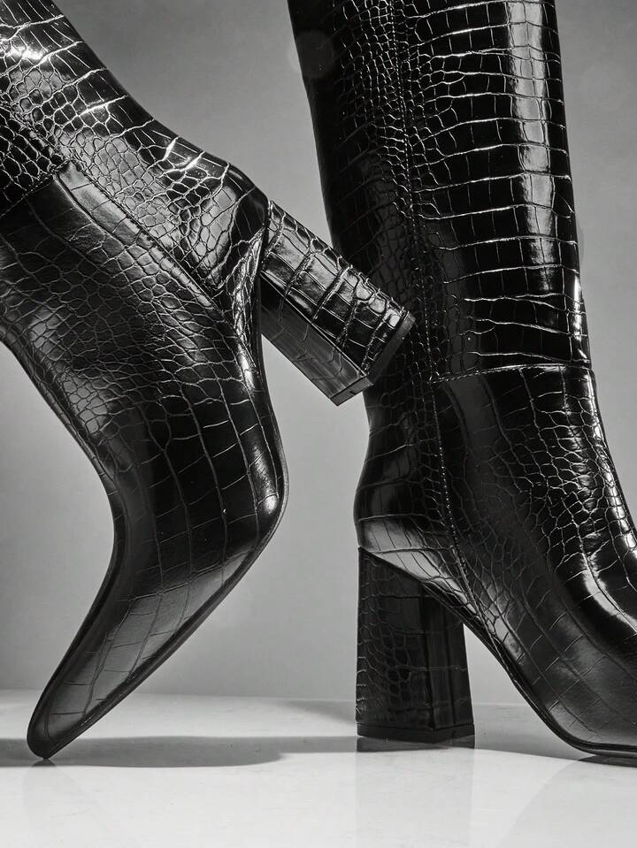 Pattern Leather Long Boots