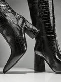 Pattern Leather Long Boots