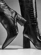 Pattern Leather Long Boots