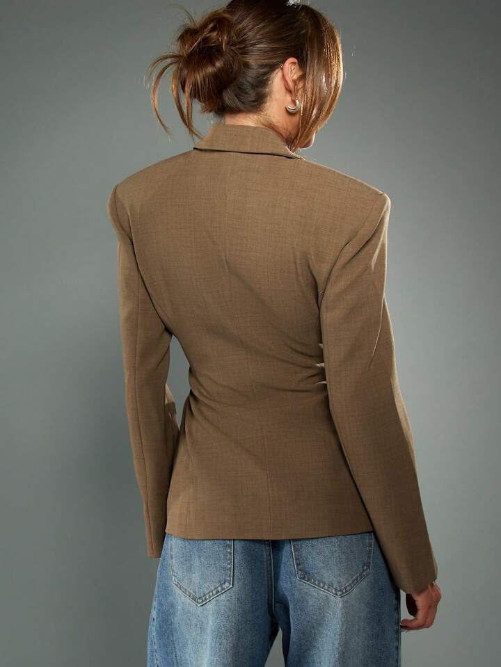 Lace Up Tie Waist Double Breasted Blazer