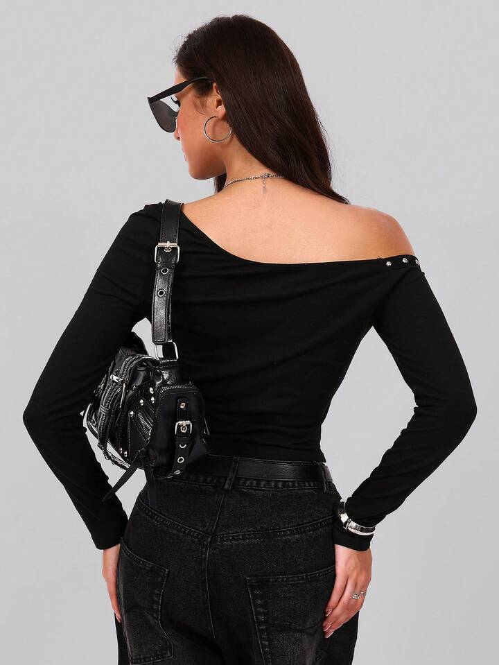 Studded One Shoulder Top