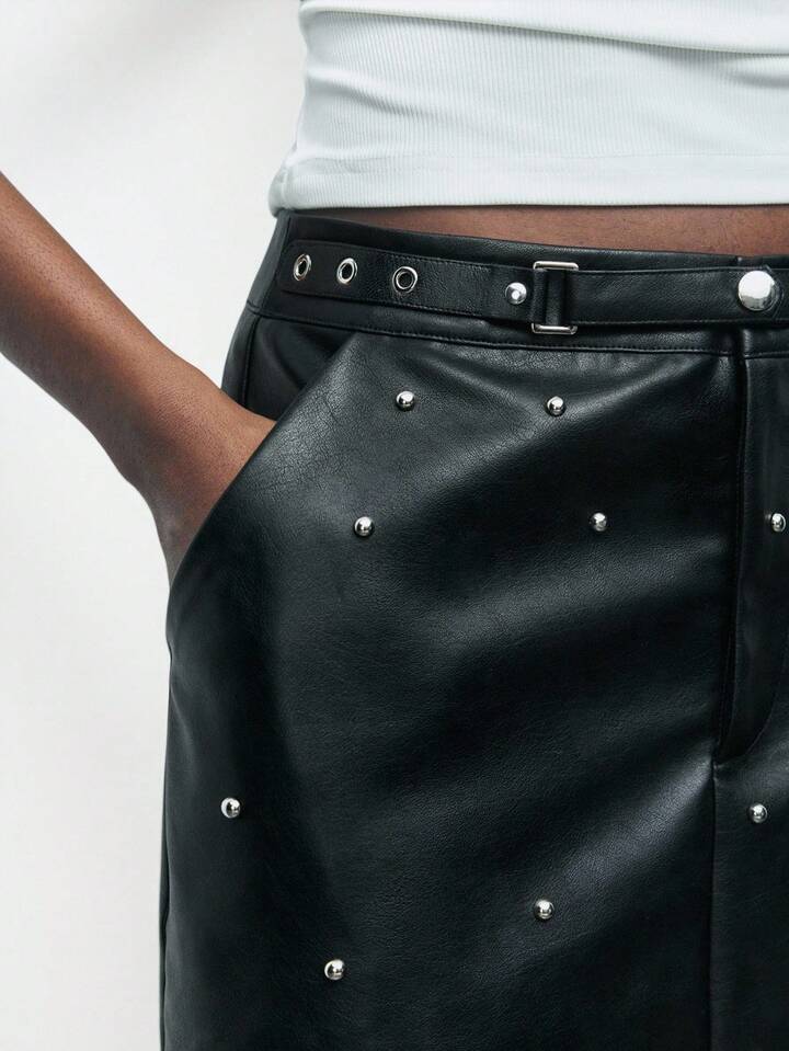 Dotted Leather Skirt