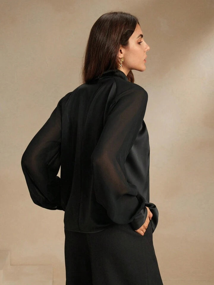 Urban Hollow-Out Satin Long Top