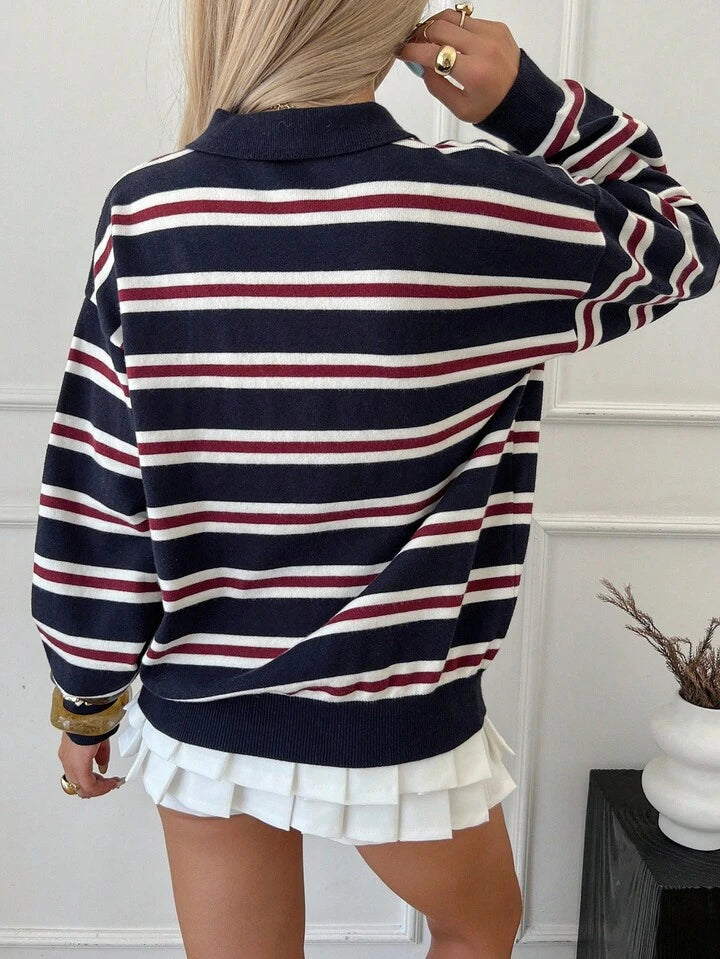 Carey Navy Striped Jersey Top