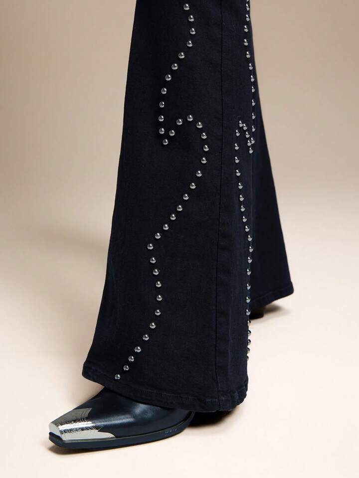 High Risin Studded Stretch Flare Jeans