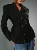 Lace Up Tie Waist Double Breasted Blazer
