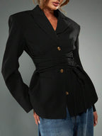 Lace Up Tie Waist Double Breasted Blazer