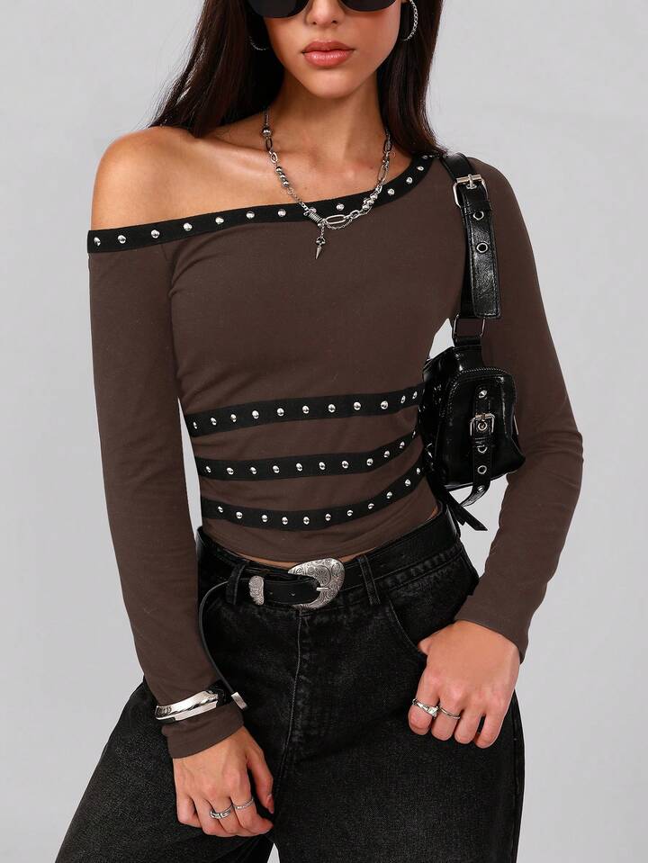 Studded One Shoulder Top
