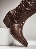 Long Leather FLower Deisgn Boots