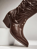 Long Leather FLower Deisgn Boots