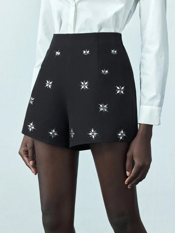 BEADED VELVET BERMUDA SHORTS