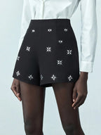 BEADED VELVET BERMUDA SHORTS