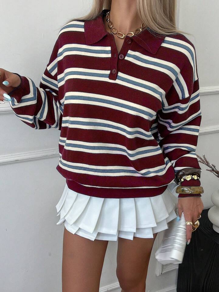 Carey Navy Striped Jersey Top