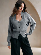 Versatile solid color V-neck cardigan Top