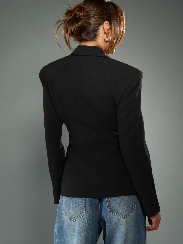 Lace Up Tie Waist Double Breasted Blazer