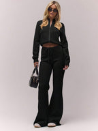 Knitted Cropped Cardigan & Flare Set