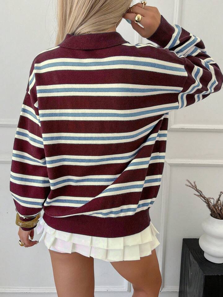 Carey Navy Striped Jersey Top