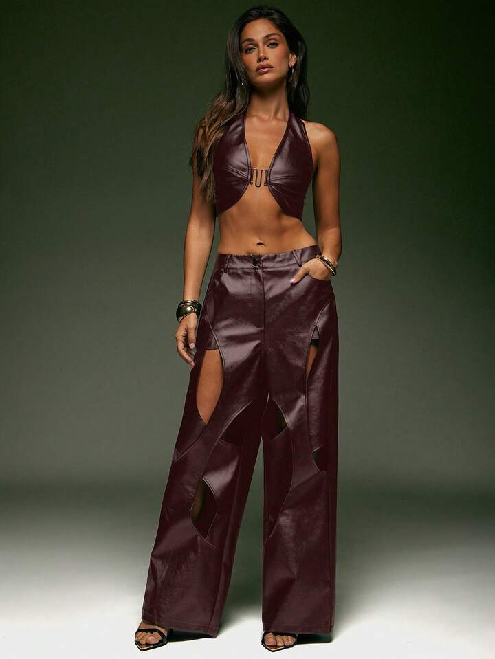 Faux Leather Pants & Crop Top Sets