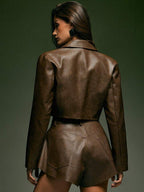 Leather Cropped jacket &Skort Sets