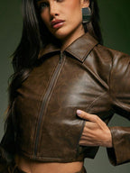 Leather Cropped jacket &Skort Sets