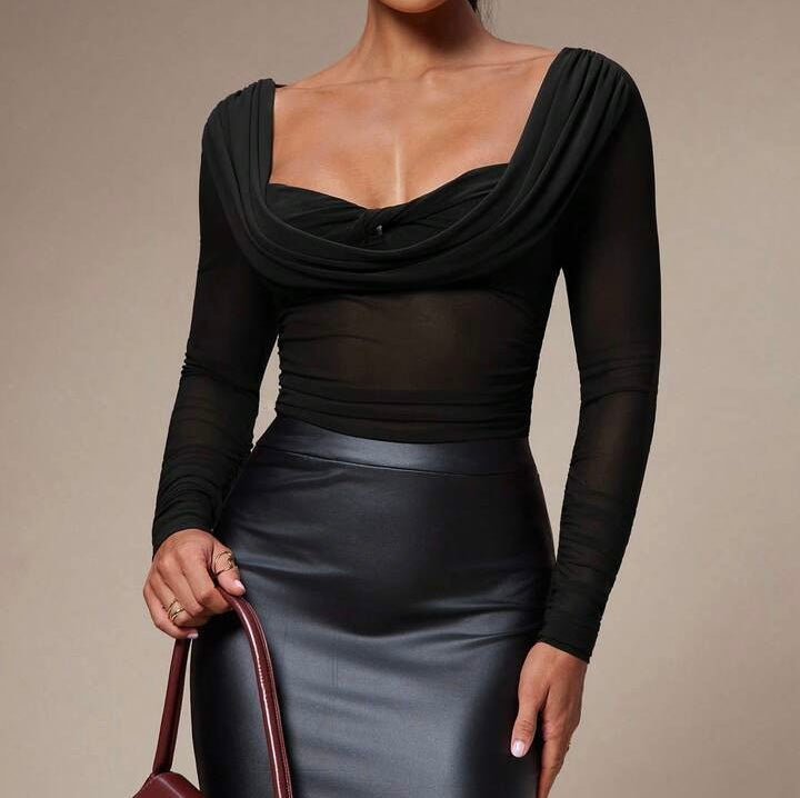 Mesh Long Sleeve Fitted Top