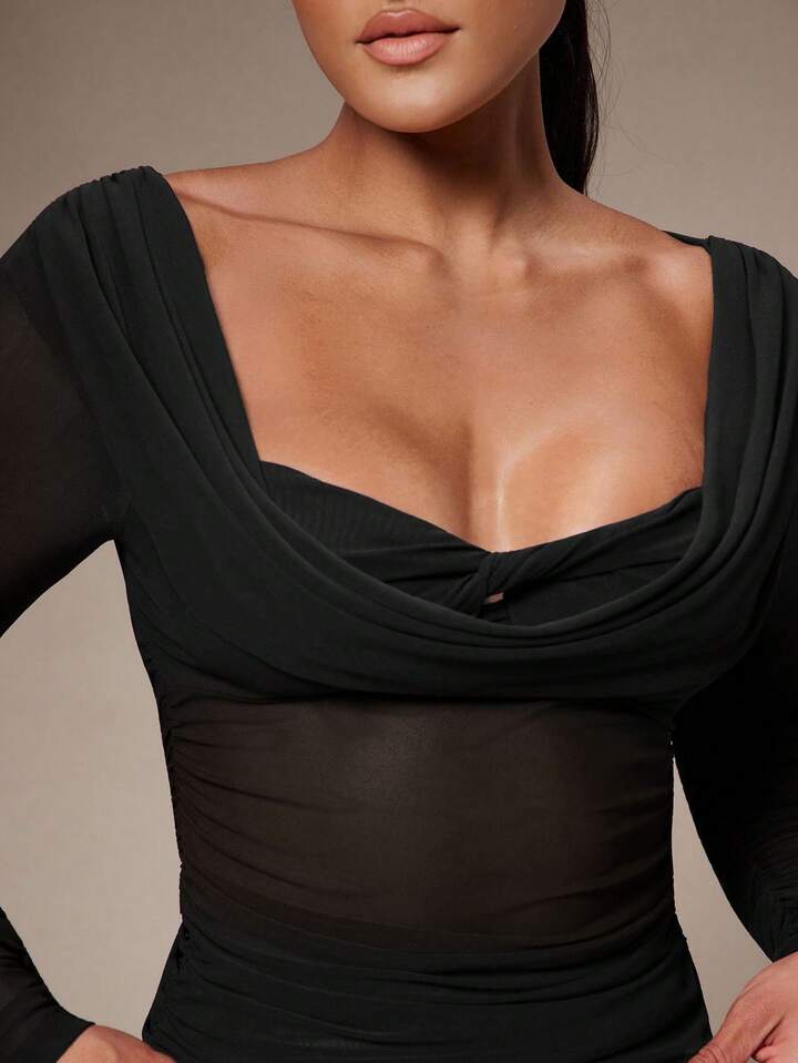 Mesh Long Sleeve Fitted Top