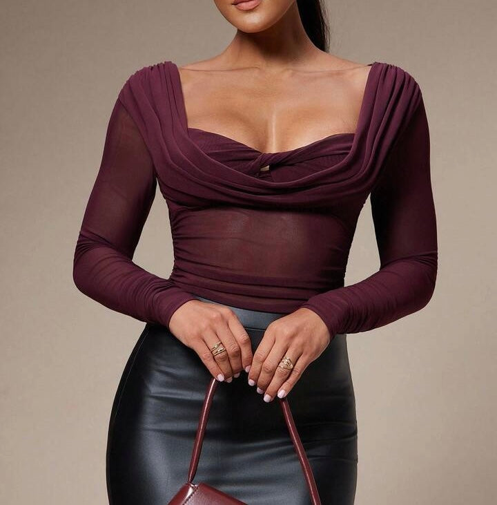 Mesh Long Sleeve Fitted Top