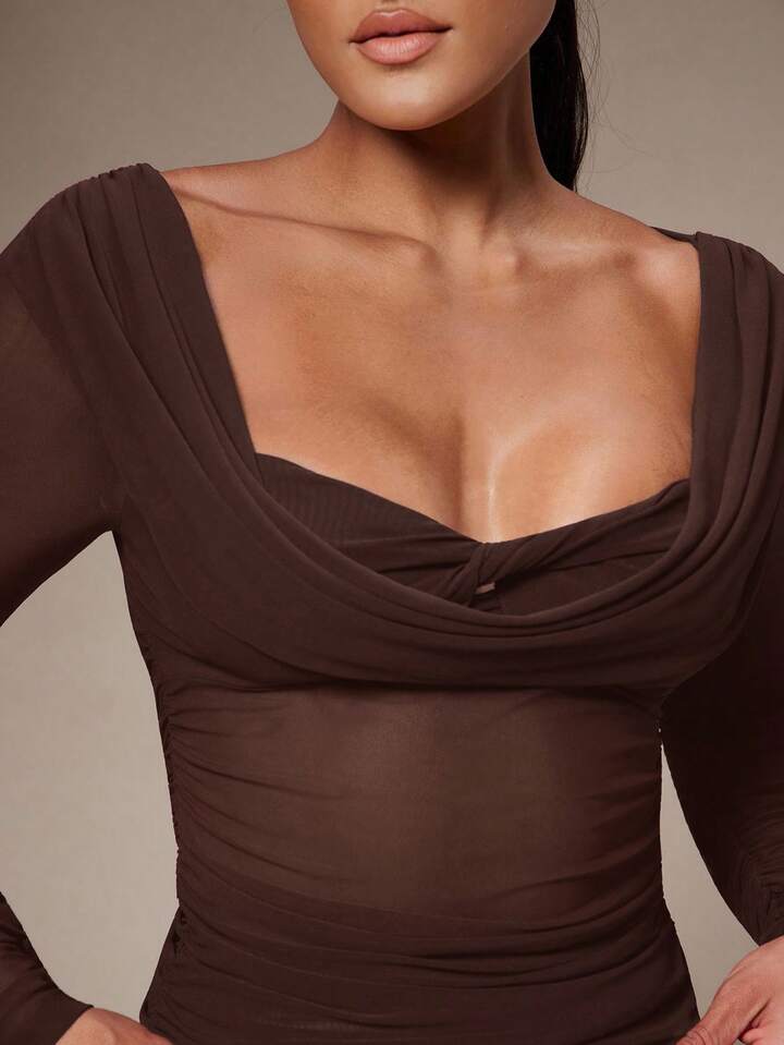 Mesh Long Sleeve Fitted Top