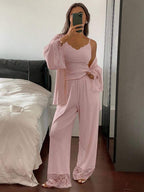 3 pcs lace pajama set