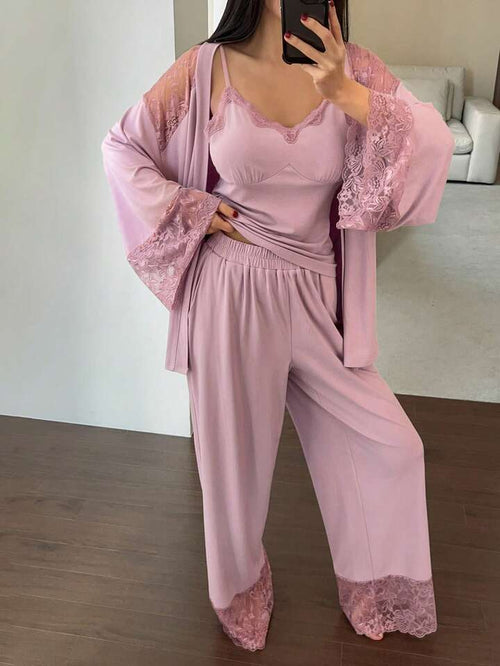 3 pcs lace pajama set