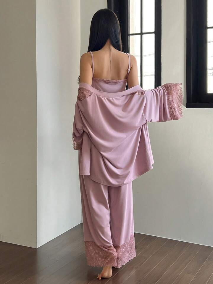 3 pcs lace pajama set