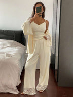3 pcs lace pajama set