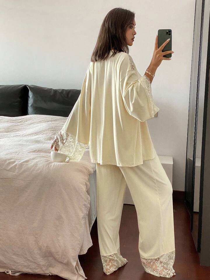 3 pcs lace pajama set