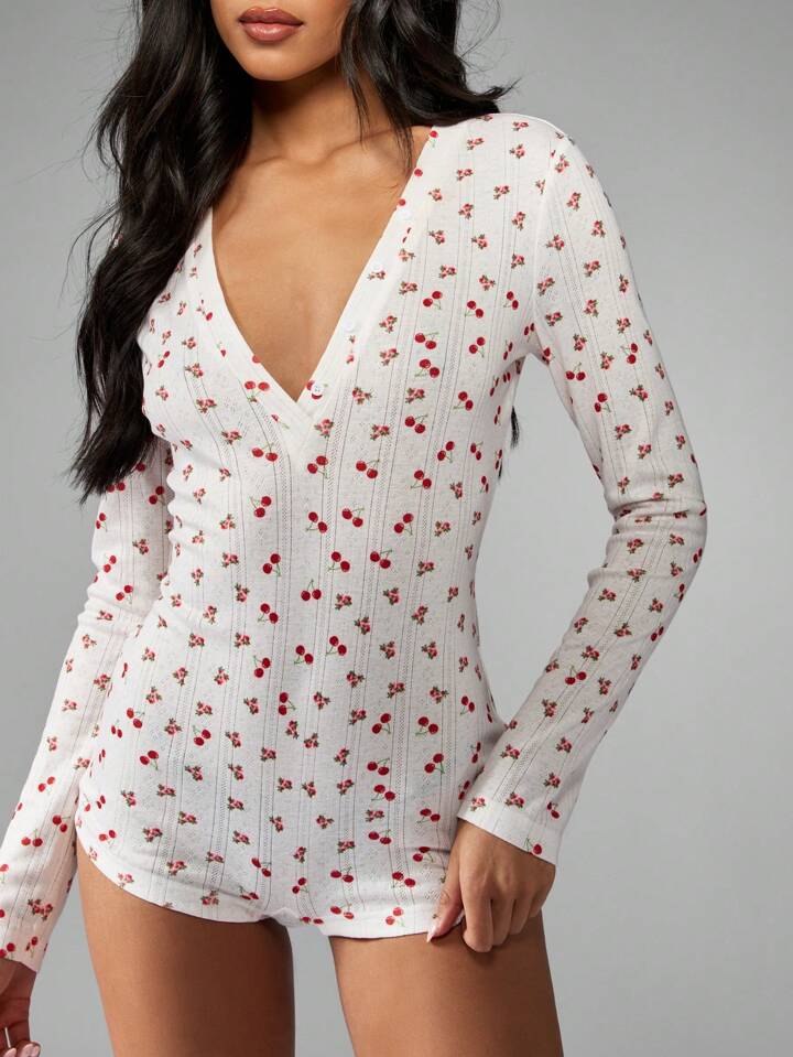 Cherry Print Bodysuit Pajama