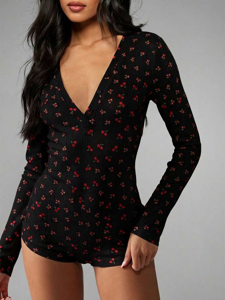 Cherry Print Bodysuit Pajama