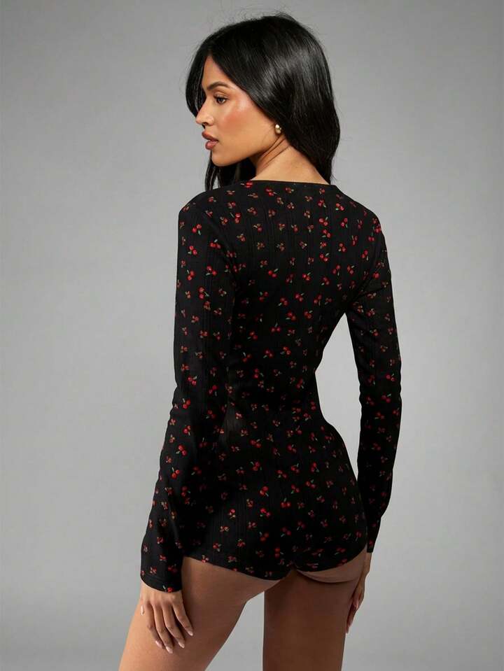 Cherry Print Bodysuit Pajama