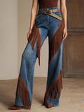 Hand-Stitched Western Leather Blue Straight Jeans