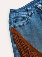 Hand-Stitched Western Leather Blue Straight Jeans