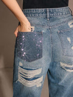 Rhinestone Straight Leg Jeans