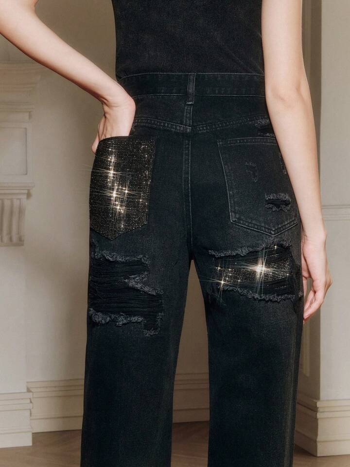 Rhinestone Straight Leg Jeans