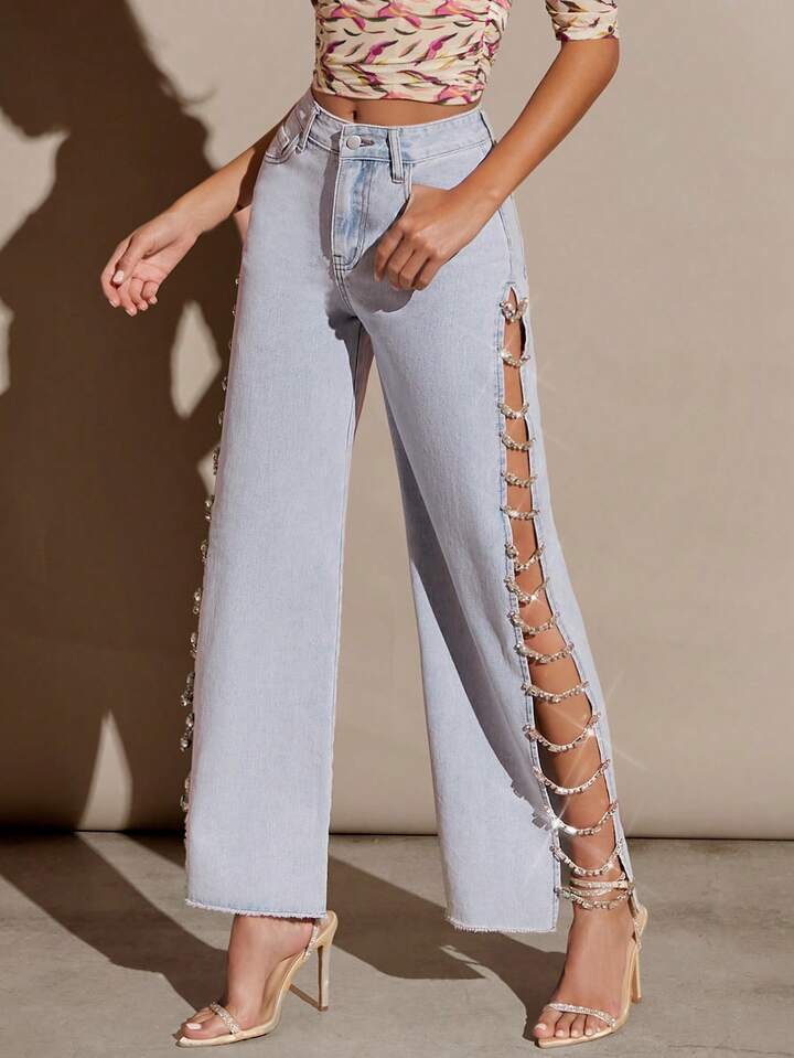 Rhinestone Wide Leg Jeans