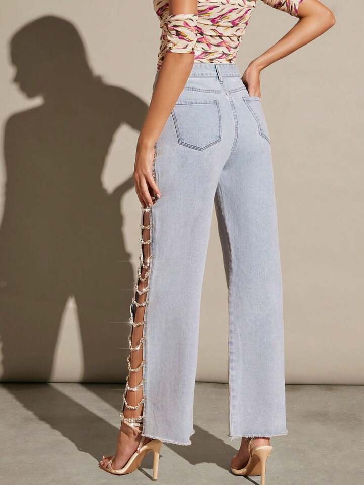 Rhinestone Wide Leg Jeans